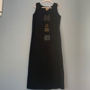 Blue Cactus Size Med Artsy Maxi Dress Tribal Art Lagenlook Sleeveless Li…